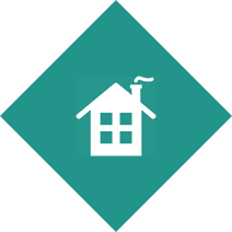 Here's an alt tag for the image: White house icon on teal diamond.